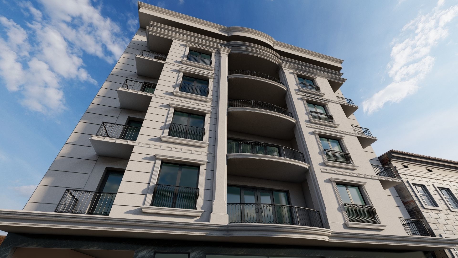 Appartment Building Facade Revit detailed model and FBX file 3D model_2