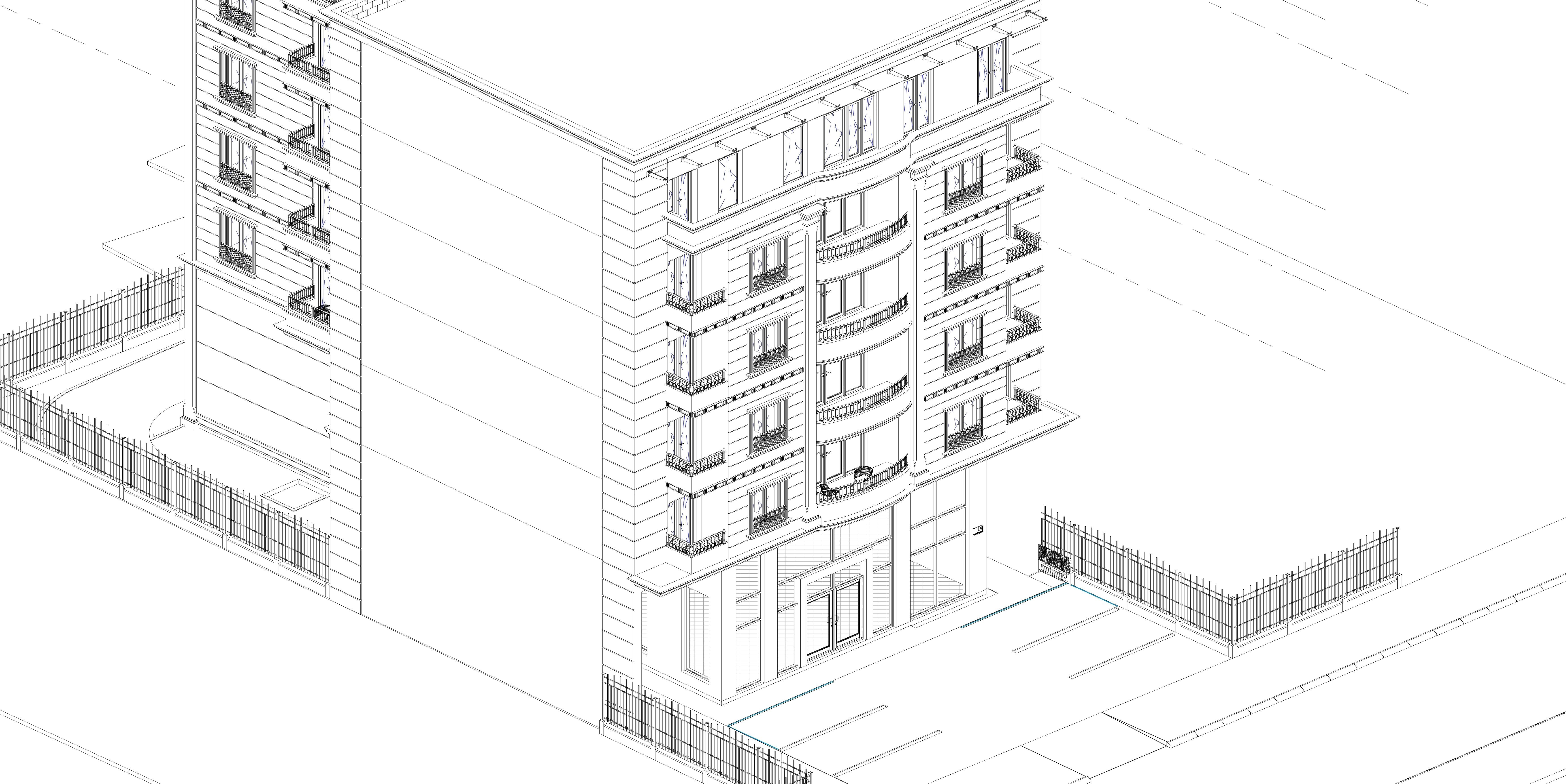Appartment Building Facade Revit detailed model and FBX file 3D model_8