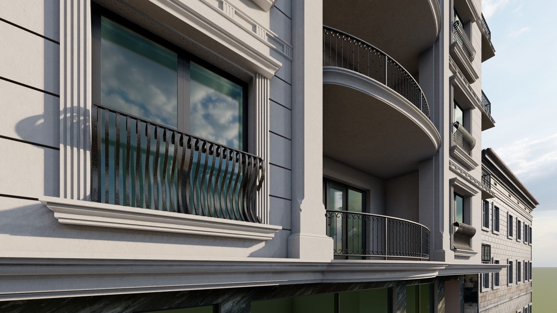 Appartment Building Facade Revit detailed model and FBX file 3D model_1