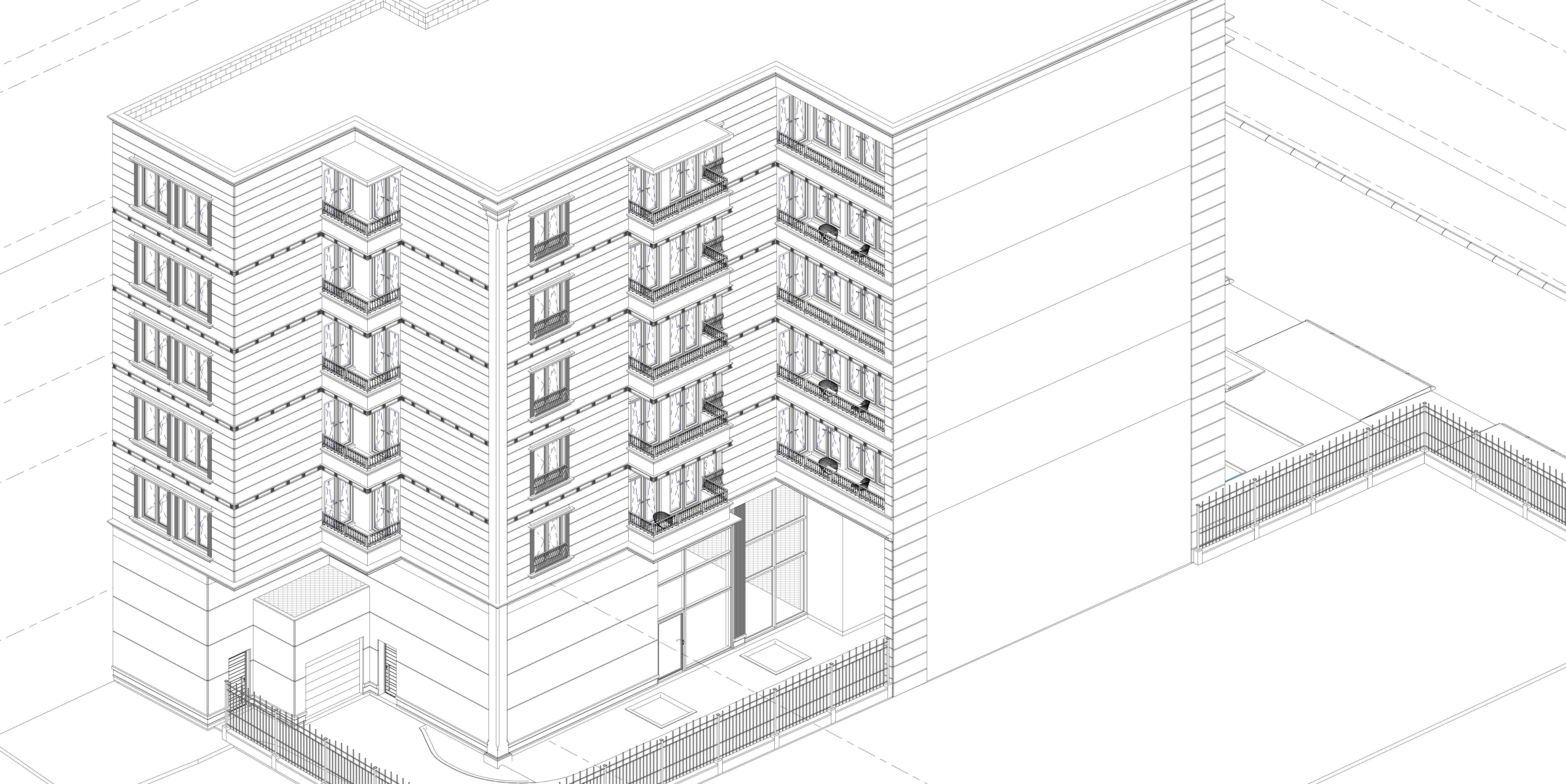 Appartment Building Facade Revit detailed model and FBX file 3D model_7