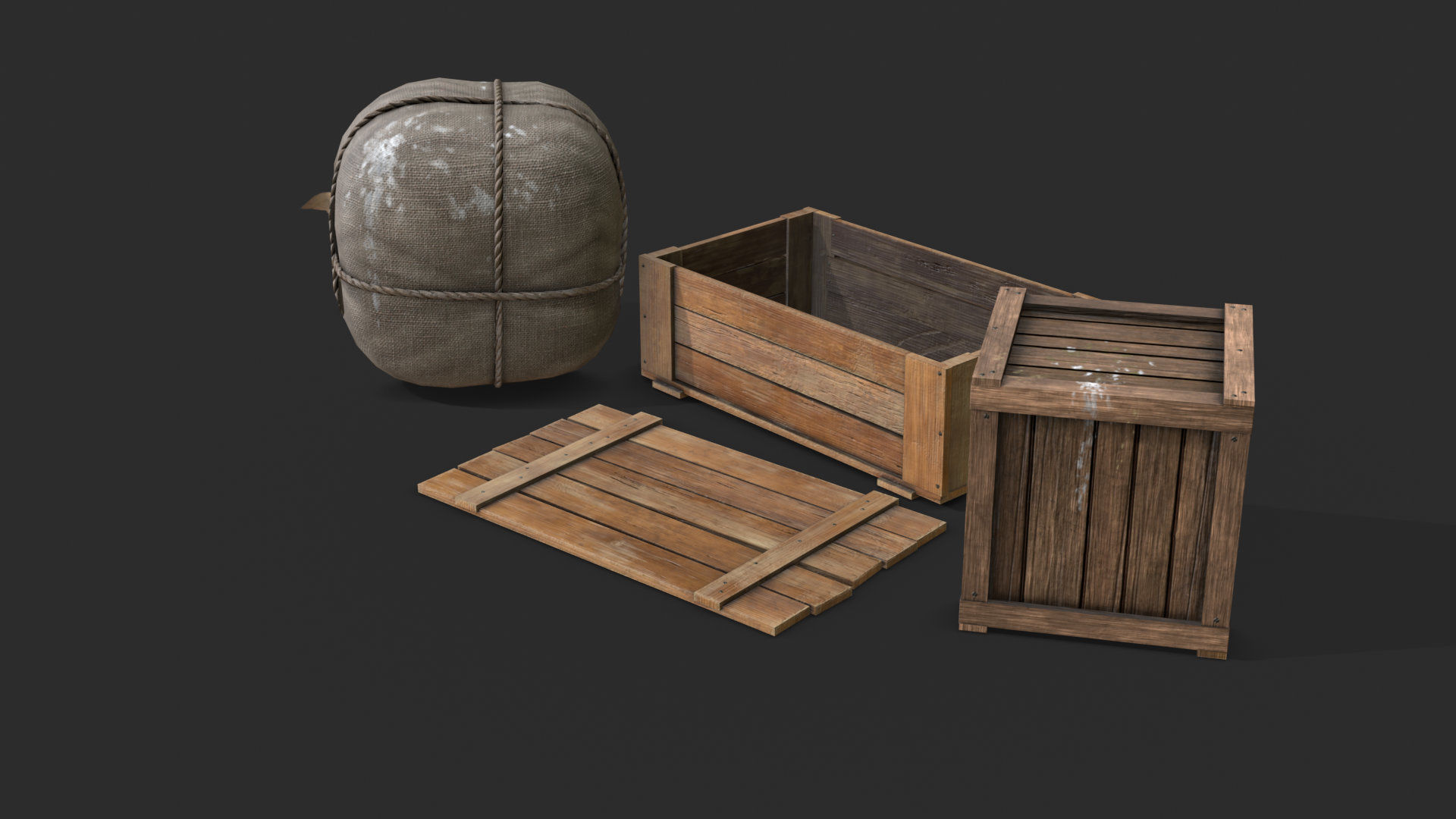 Old Bag and Crates Low-poly 3D model_3