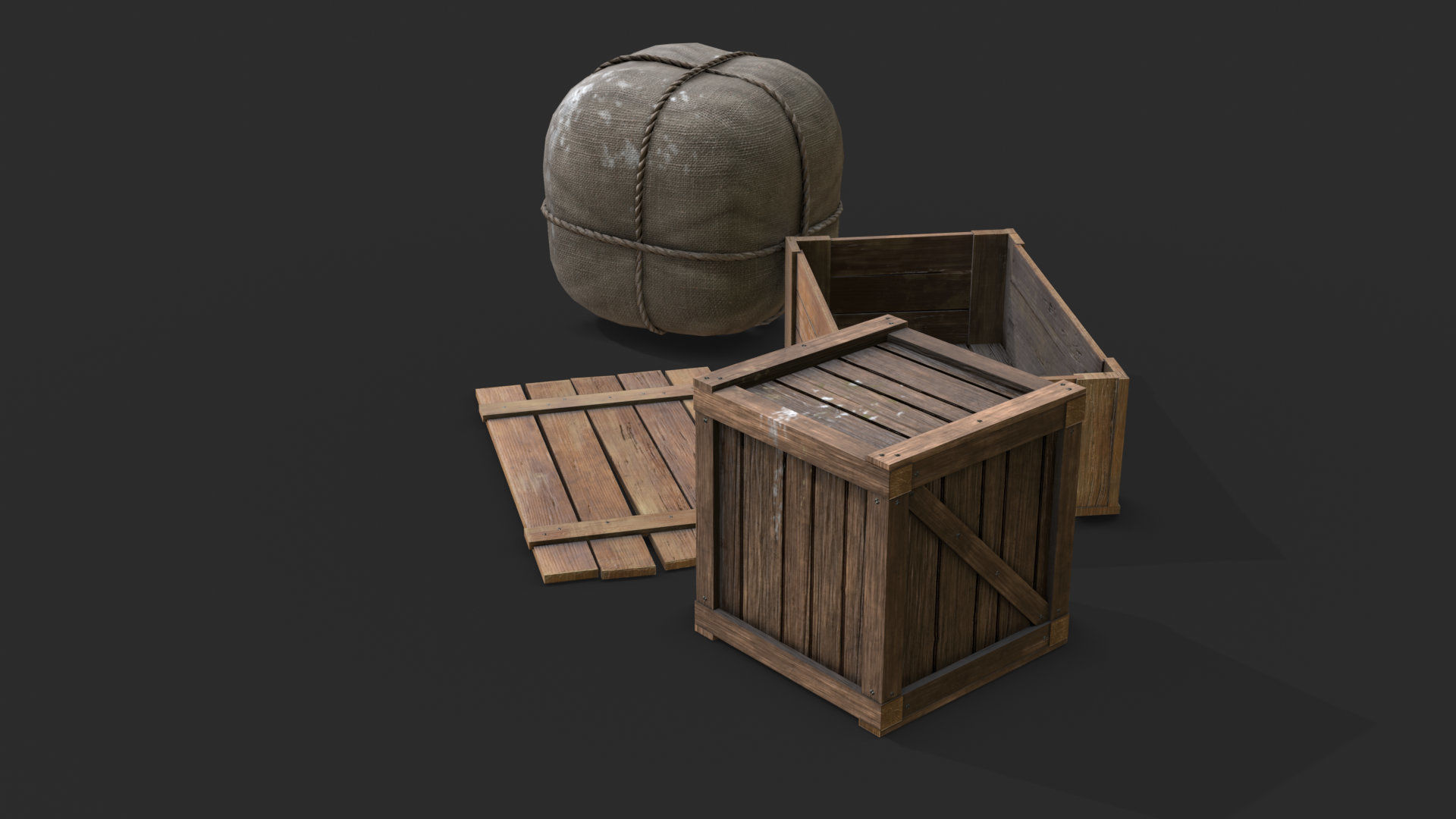Old Bag and Crates Low-poly 3D model_4