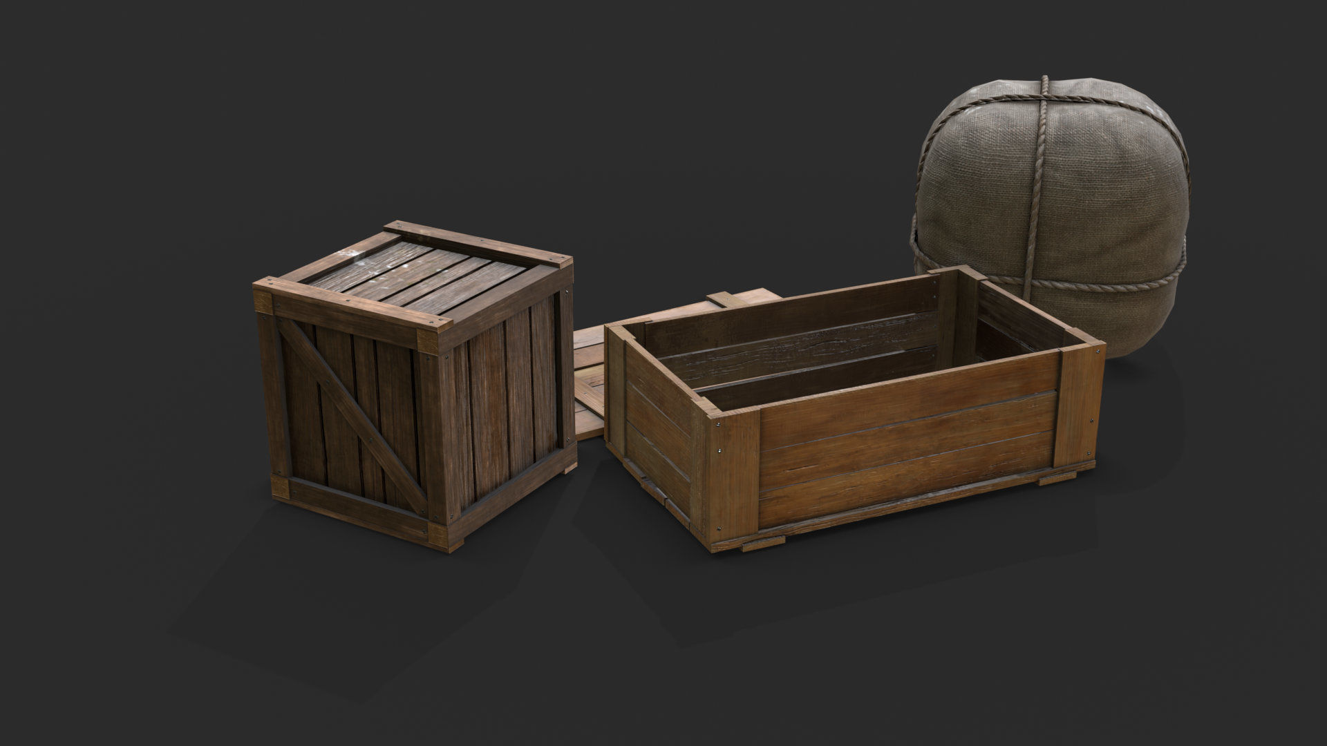 Old Bag and Crates Low-poly 3D model_6