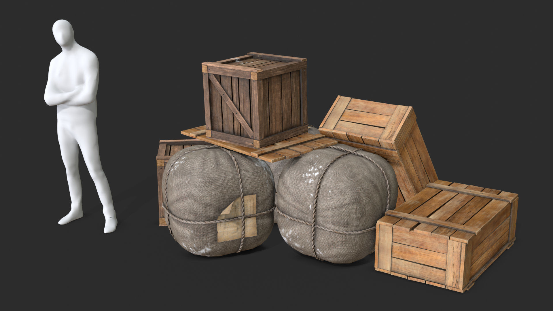 Old Bag and Crates Low-poly 3D model_8