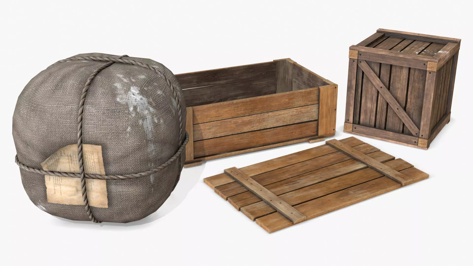 Old Bag and Crates Low-poly 3D model_0