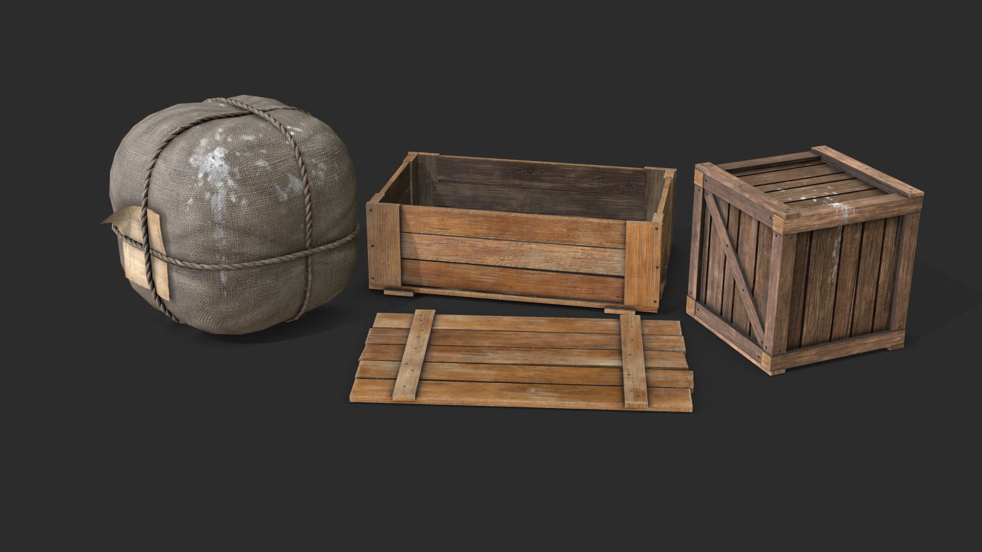 Old Bag and Crates Low-poly 3D model_2