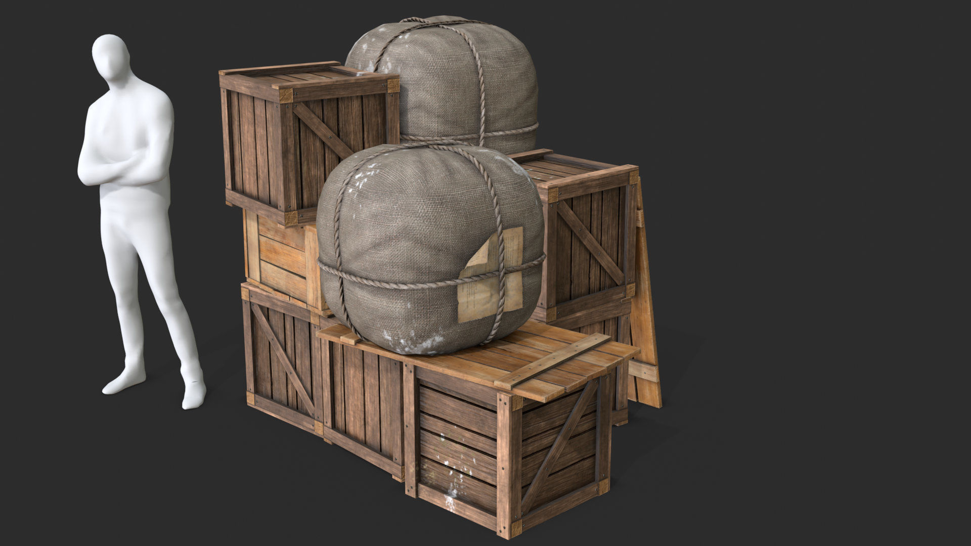 Old Bag and Crates Low-poly 3D model_11