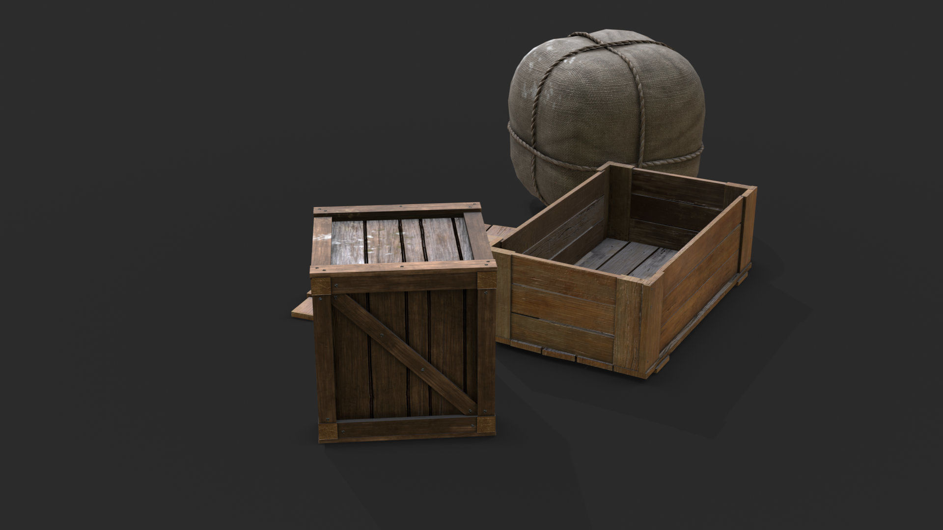 Old Bag and Crates Low-poly 3D model_5