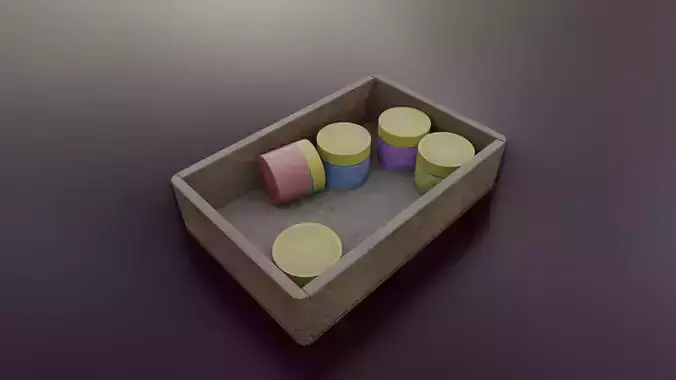 Old Wooden box with some tiny paint bucket