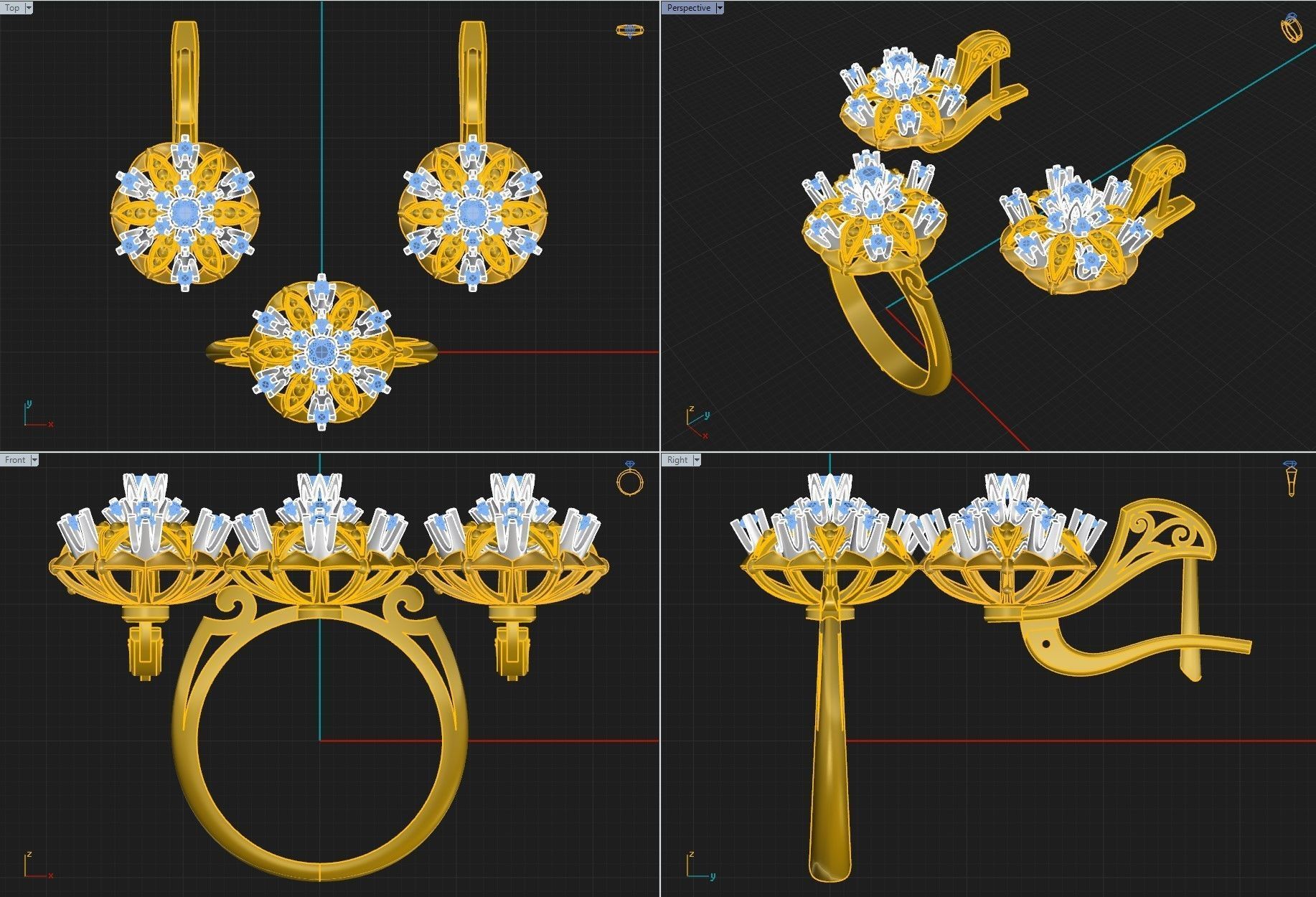Ring and Earrings 1 3D print model_4