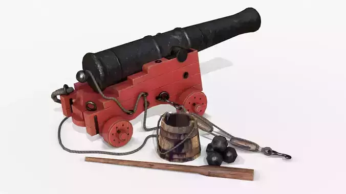Old Naval Cannon - Painted Wood Low-poly 3D model
