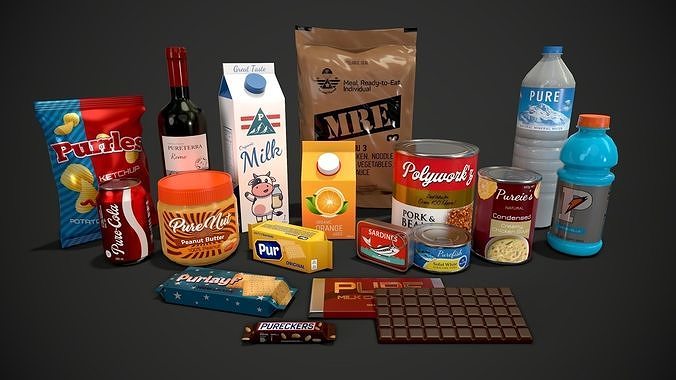 Survival Food Pack of 18 Items Low-poly 3D model 2