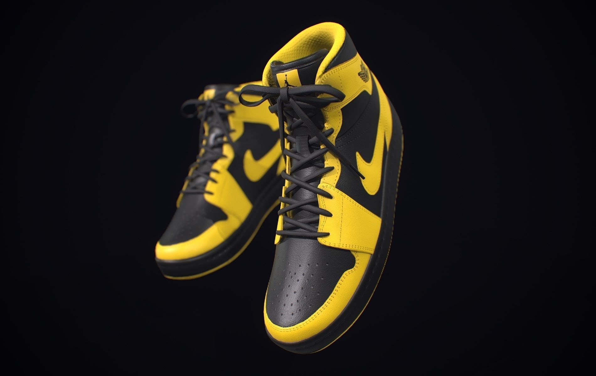  Nike Air Jordan Yellow Black Low-poly 3D model_15