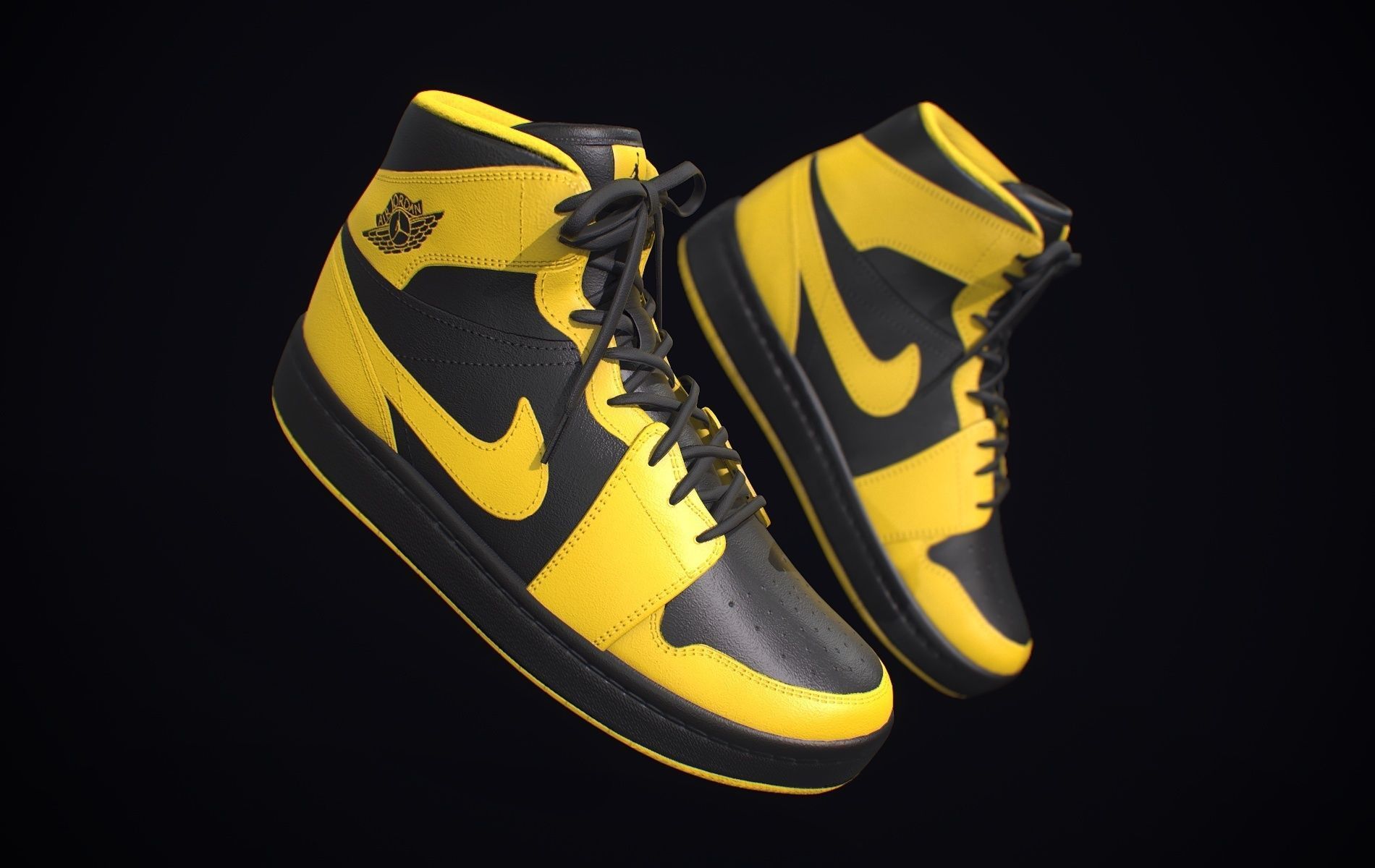  Nike Air Jordan Yellow Black Low-poly 3D model_14