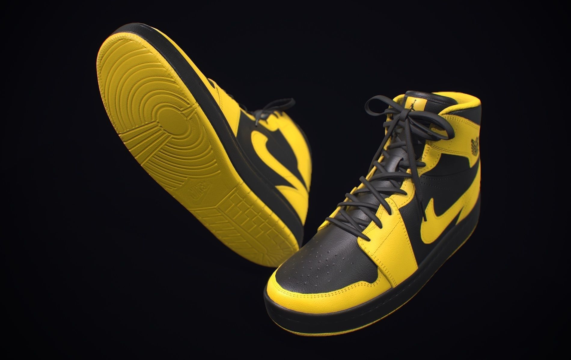  Nike Air Jordan Yellow Black Low-poly 3D model_11