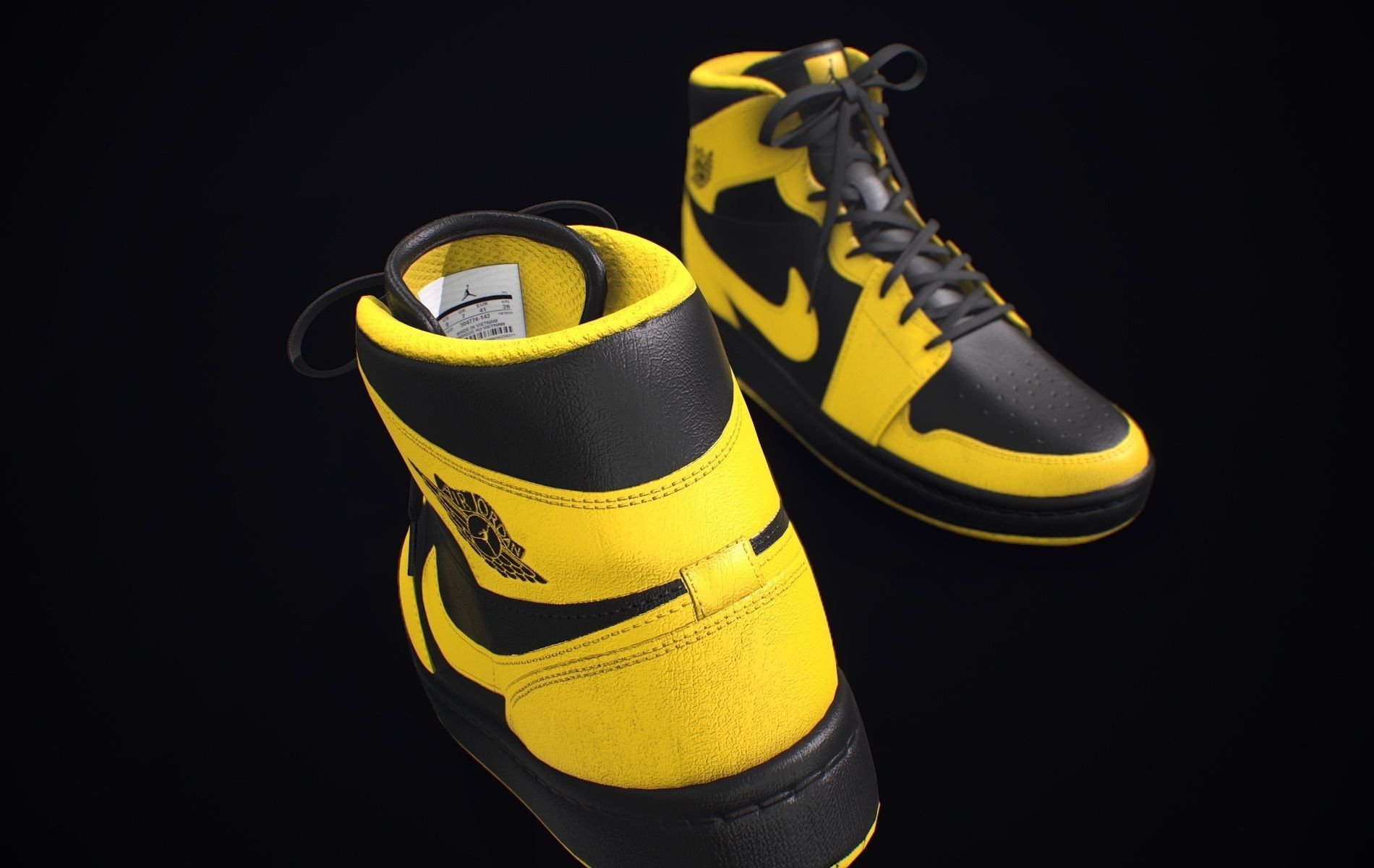  Nike Air Jordan Yellow Black Low-poly 3D model_7