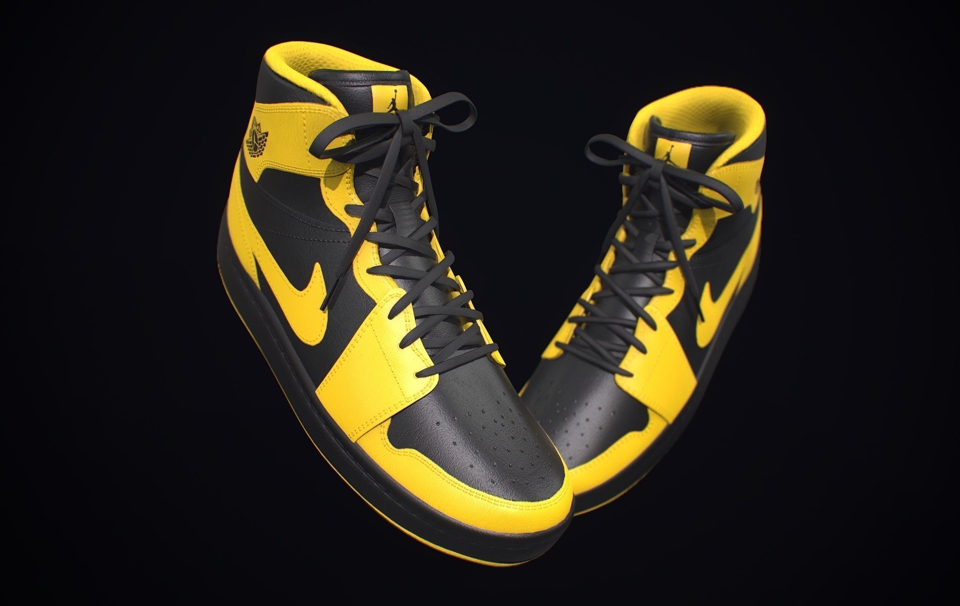  Nike Air Jordan Yellow Black Low-poly 3D model_13