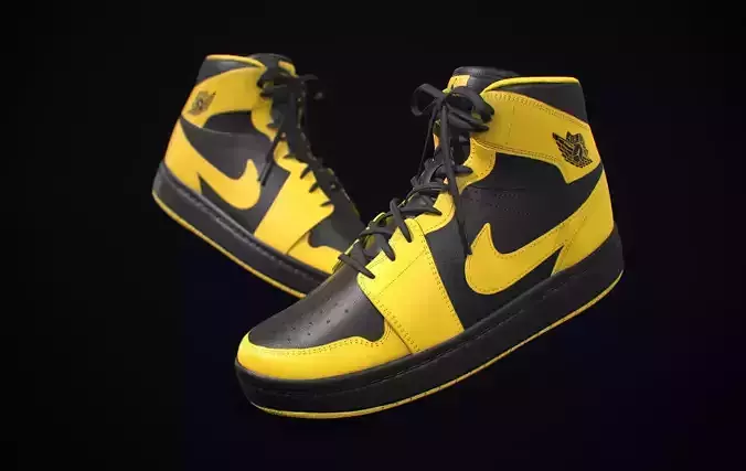  Nike Air Jordan Yellow Black Low-poly 3D model