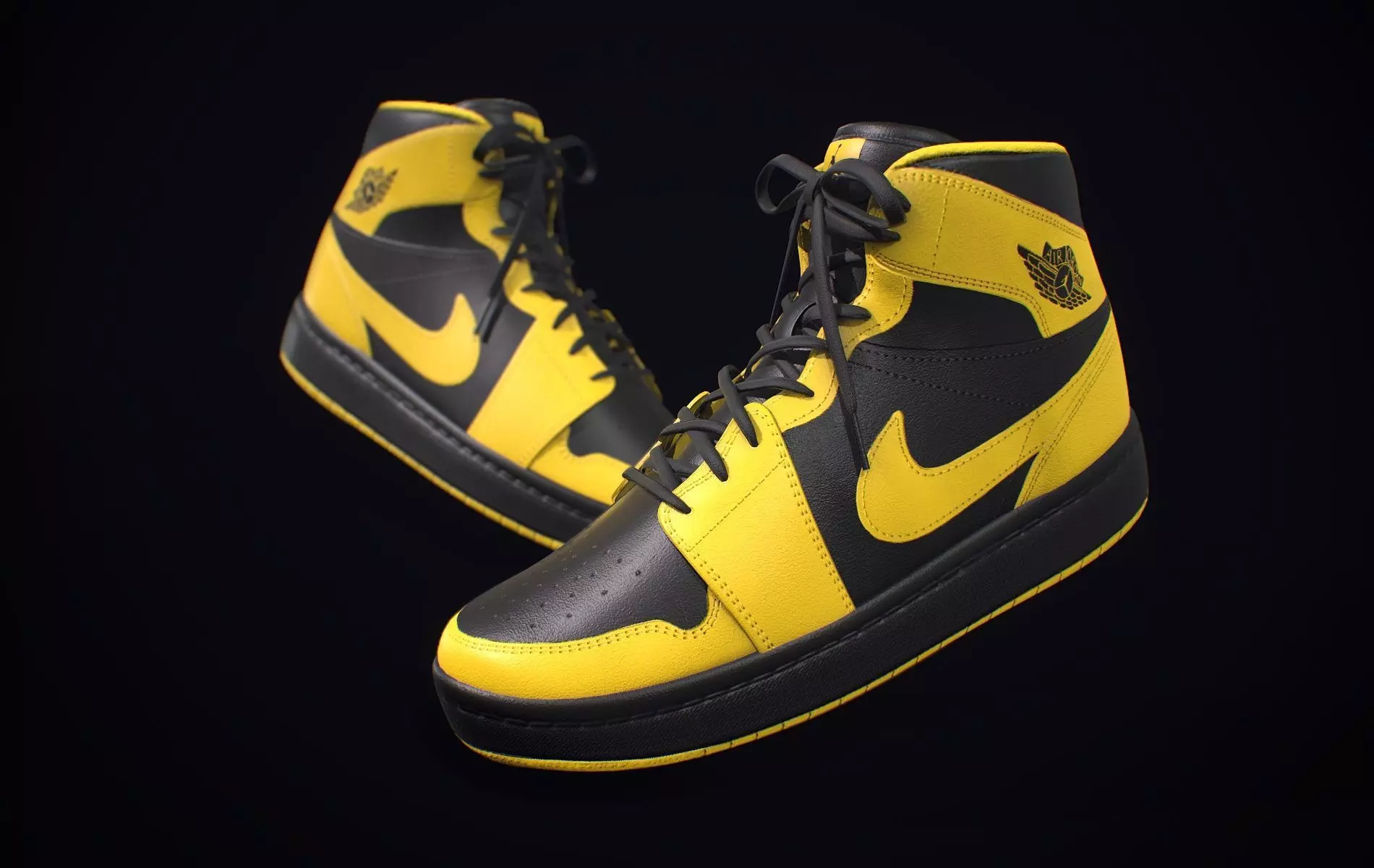  Nike Air Jordan Yellow Black Low-poly 3D model_0