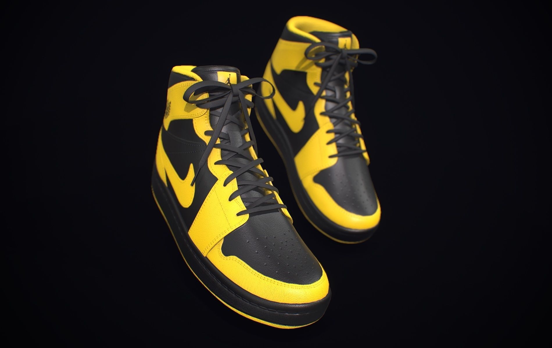  Nike Air Jordan Yellow Black Low-poly 3D model_9
