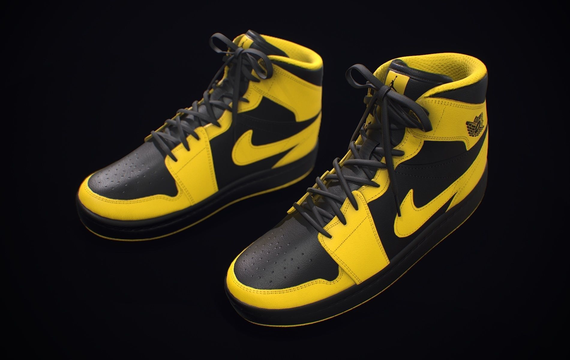  Nike Air Jordan Yellow Black Low-poly 3D model_8