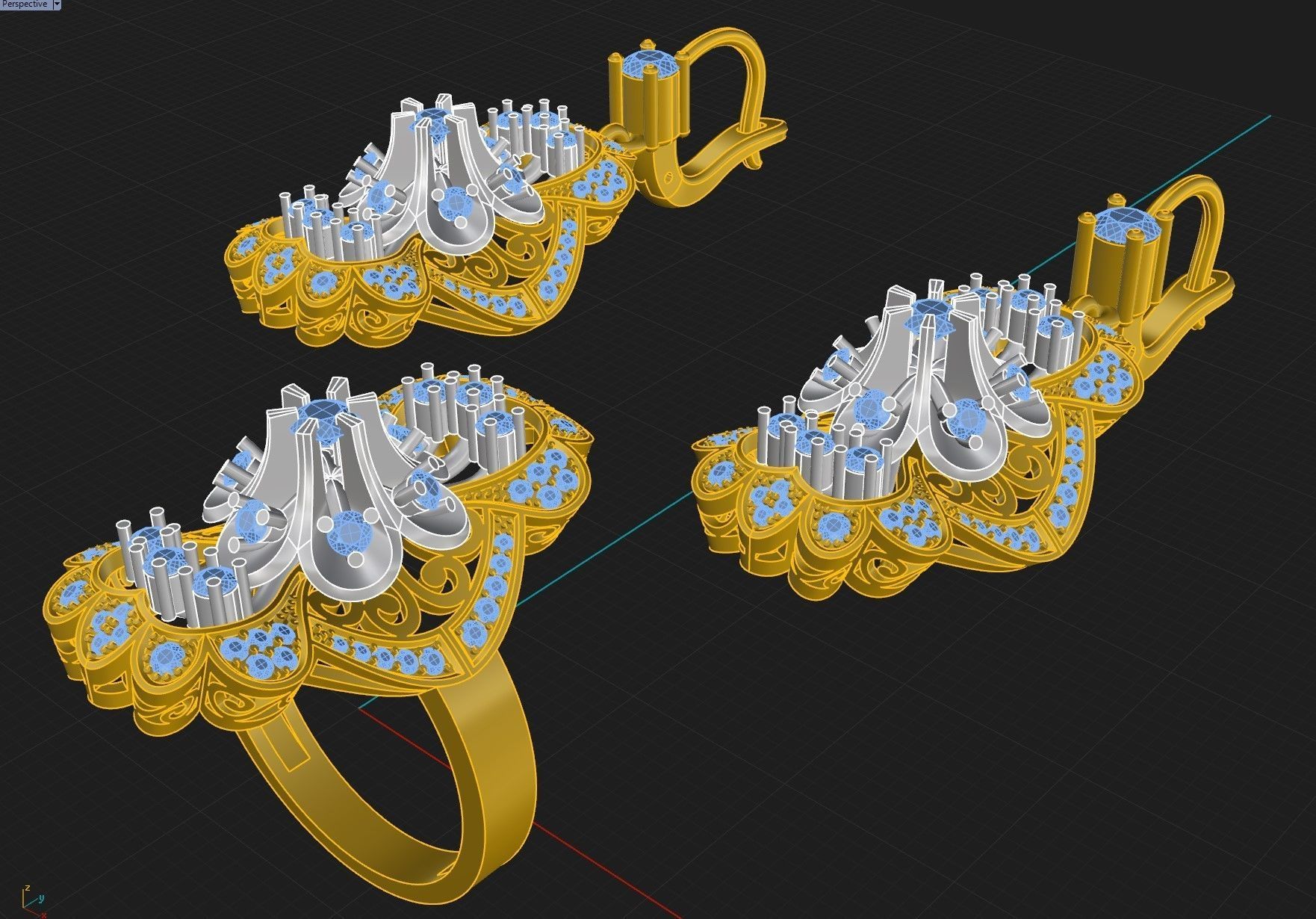 Ring and Earrings 2 3D print model_2