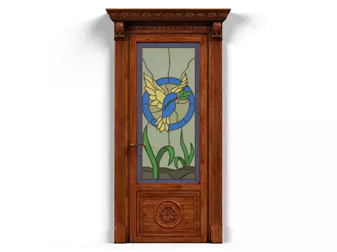 Door0040 wooden door with stained glass 3D model