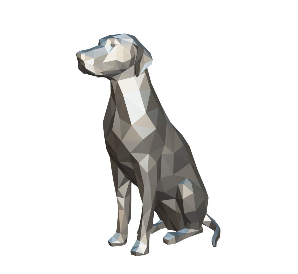 Dalmatian low poly polygonal sculpture of dog 3D print model_7