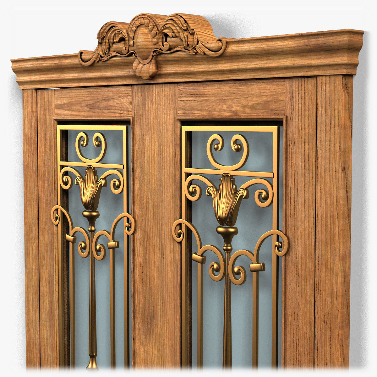 Door0054 ornate wooden door 3D model_9