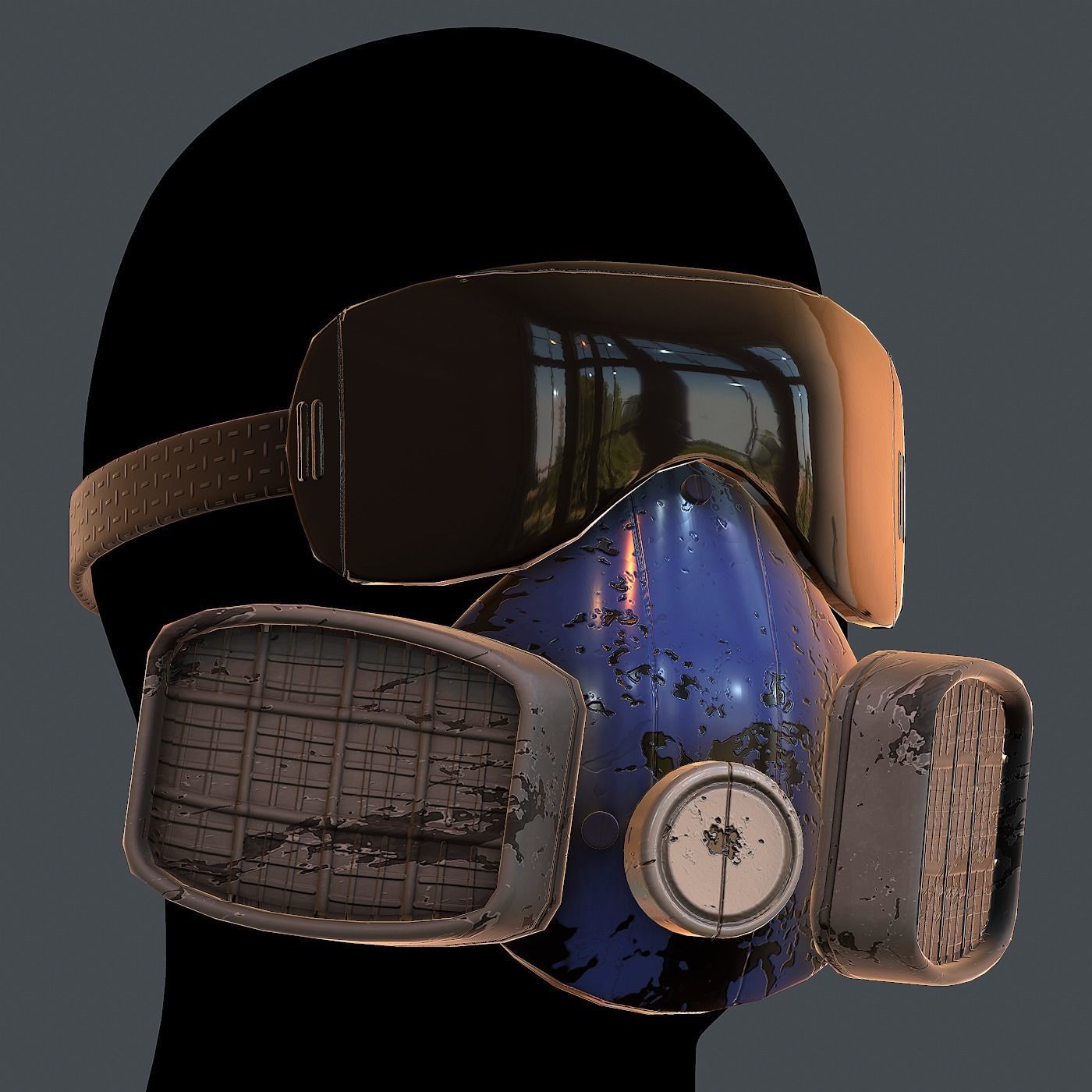 Gas mask helmet 3d model scifi Low-poly Low-poly 3D model_1