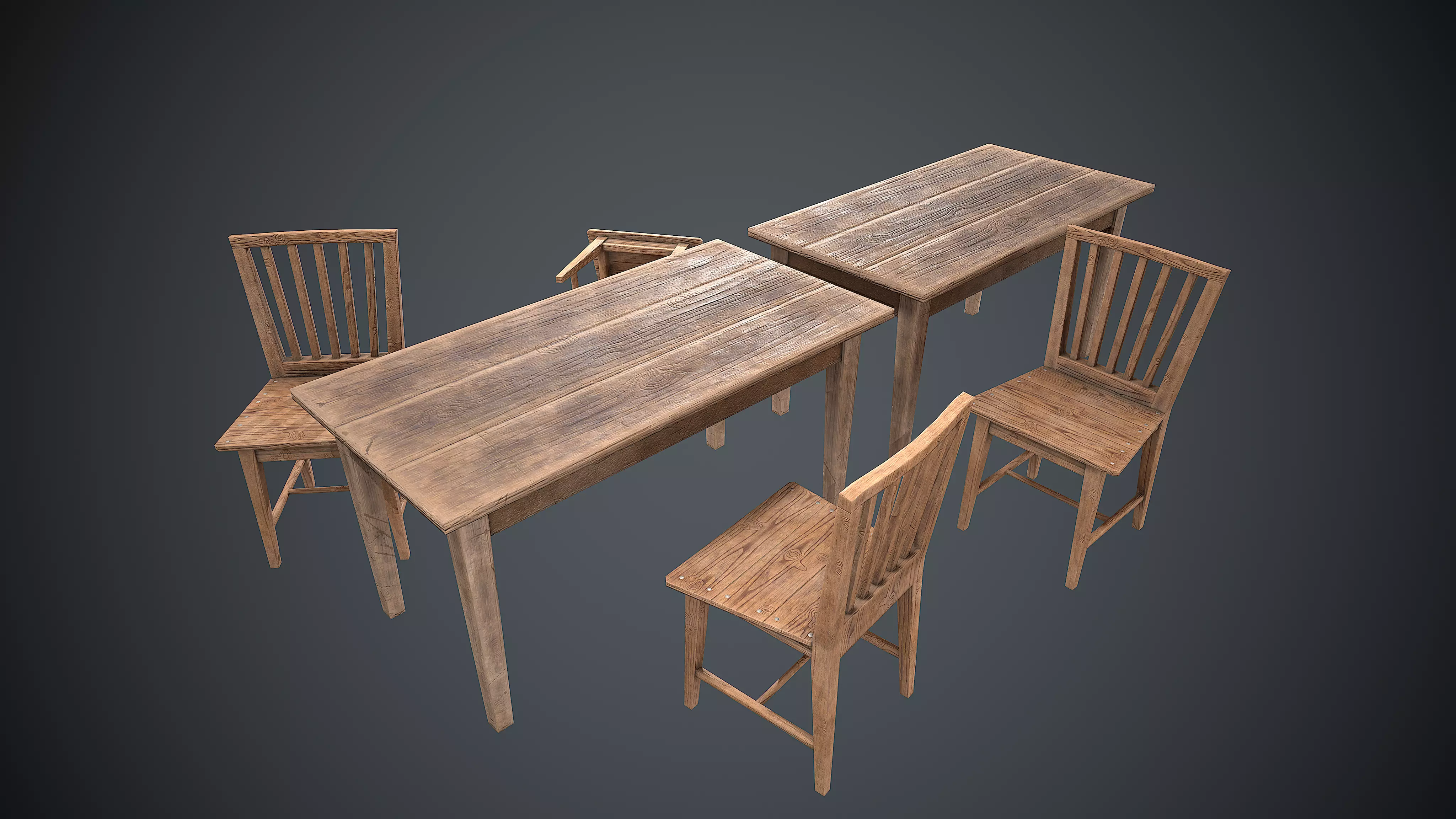 Chair and Table Wooden PBR Low-poly 3D model_0