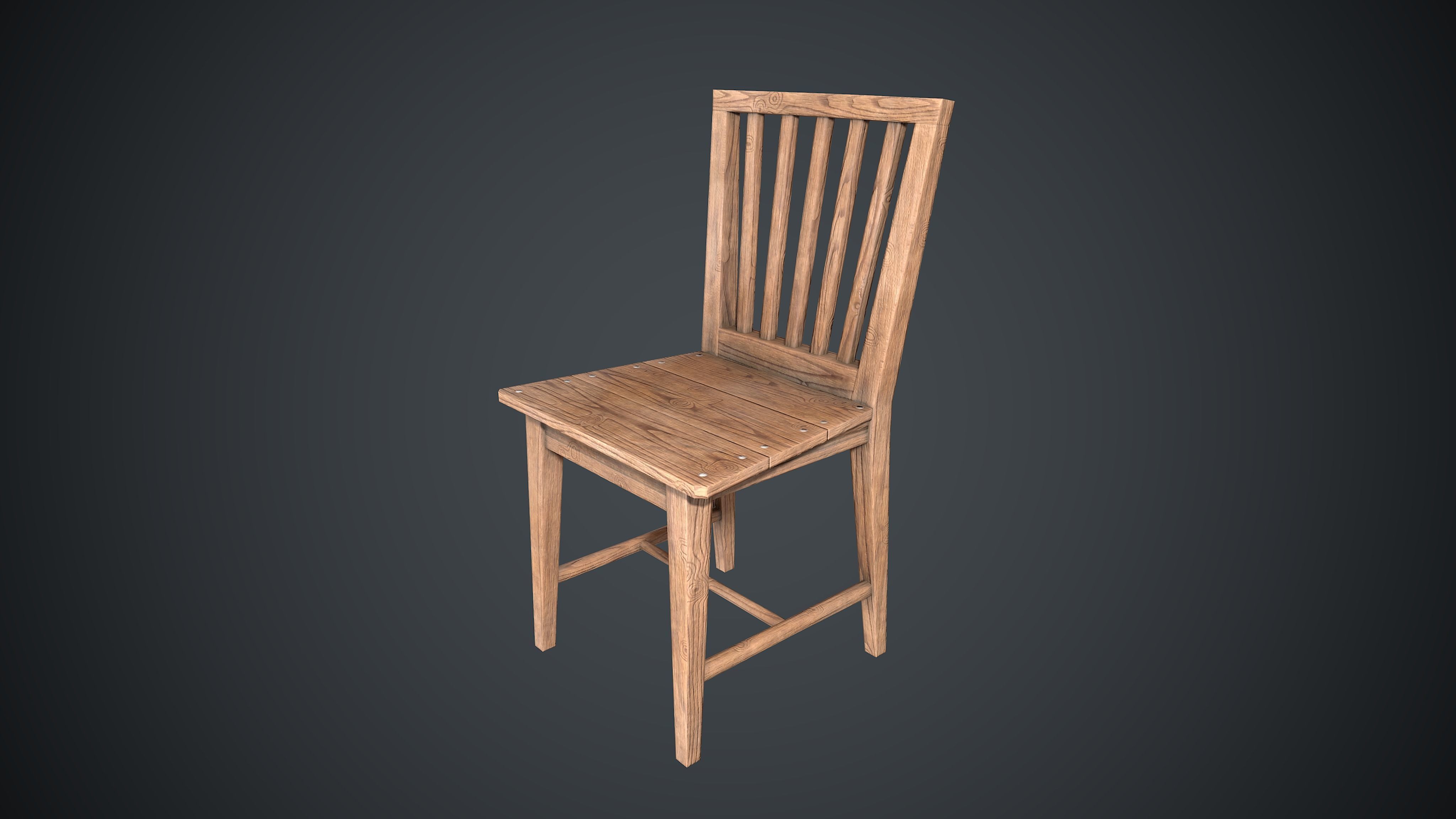 Chair and Table Wooden PBR Low-poly 3D model_2