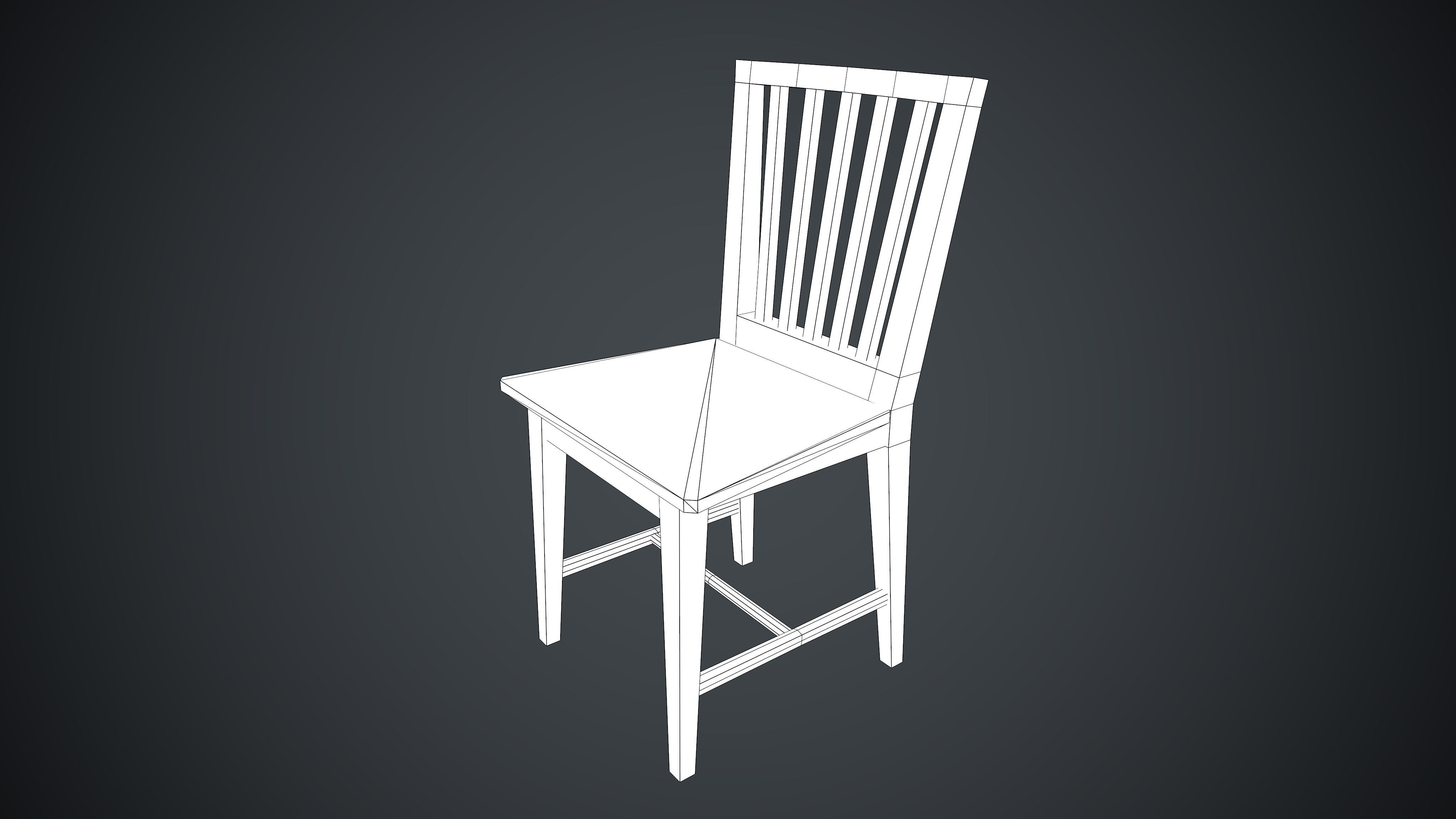 Chair and Table Wooden PBR Low-poly 3D model_8