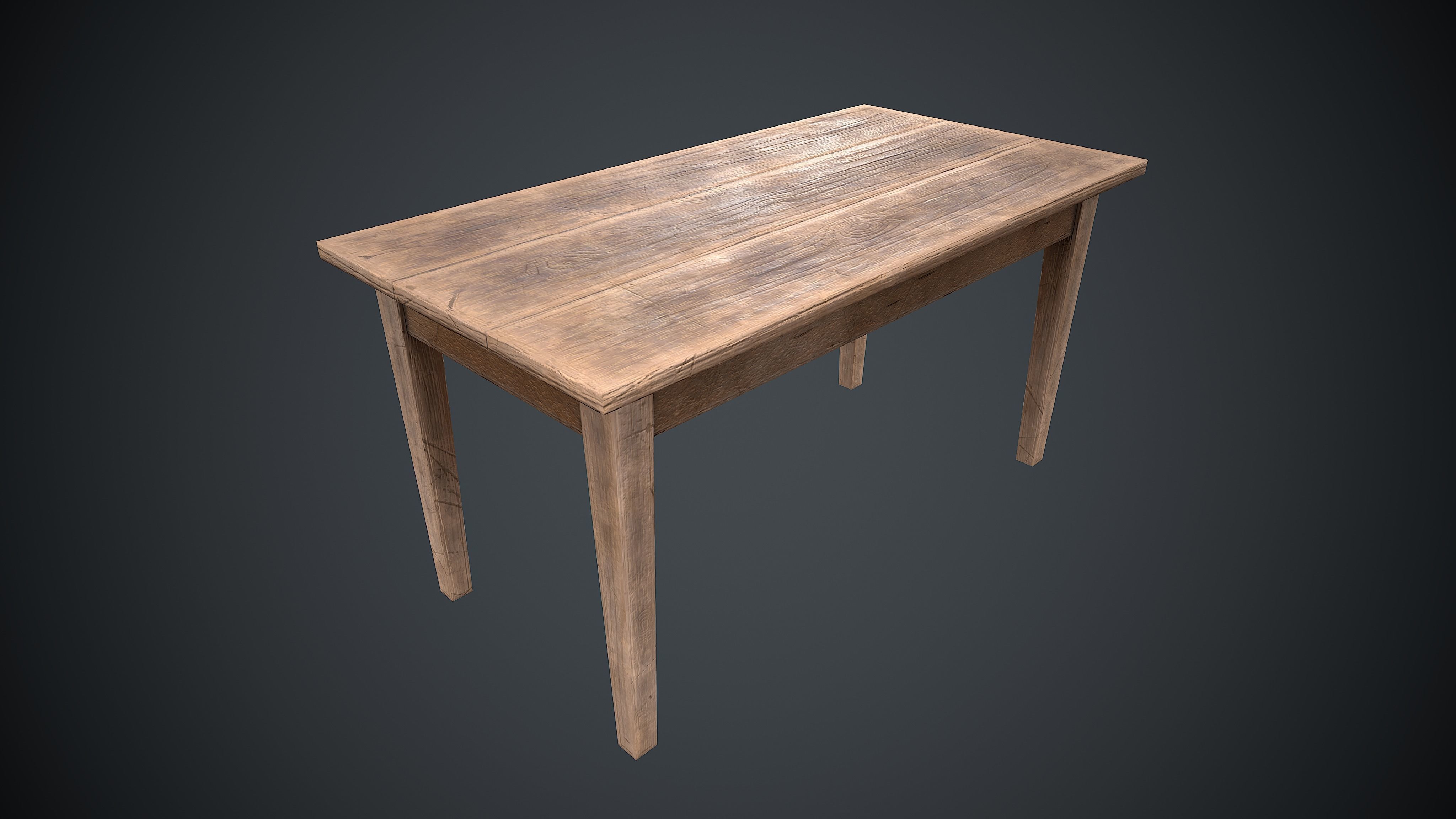 Chair and Table Wooden PBR Low-poly 3D model_3