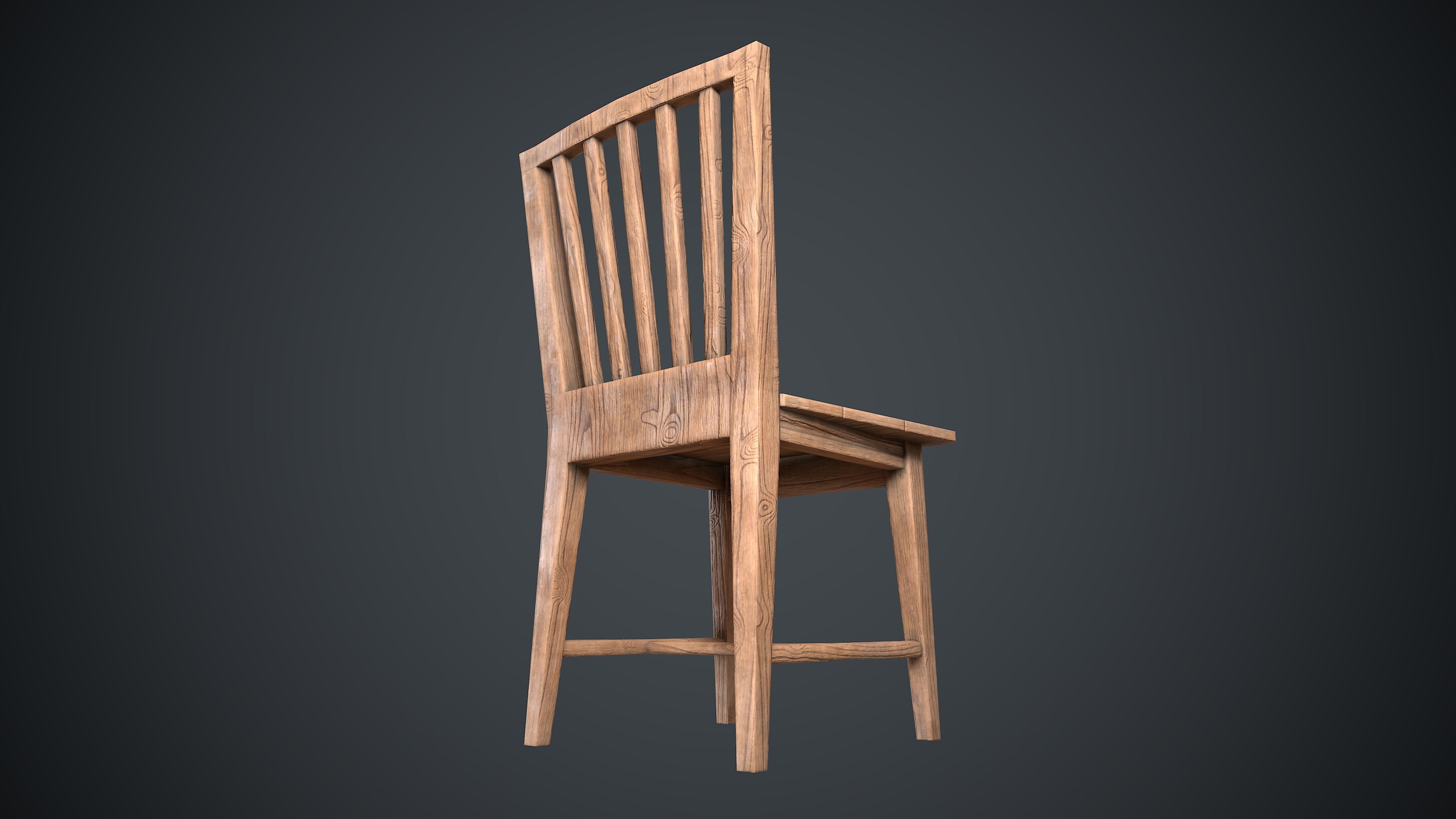 Chair and Table Wooden PBR Low-poly 3D model_6