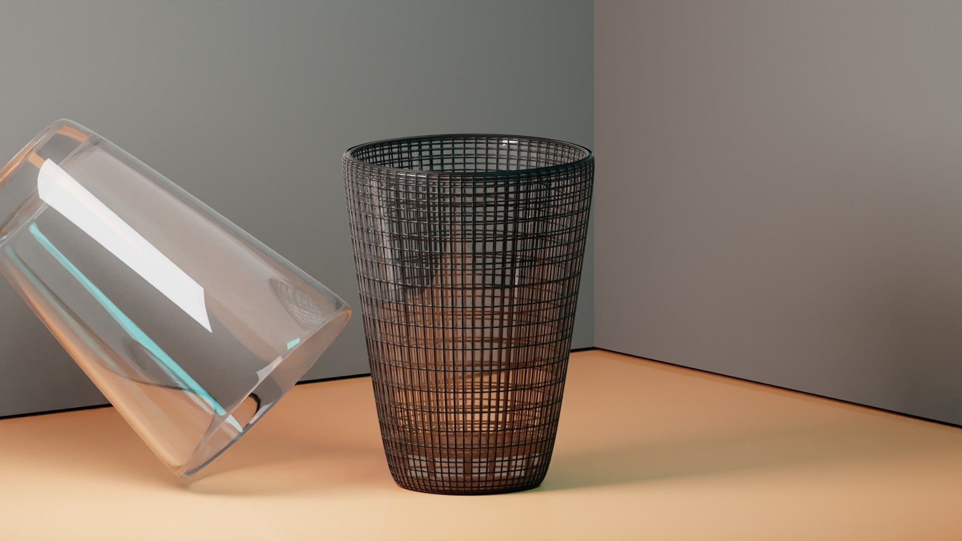 Realistic Glass and cup on table 3D model_1