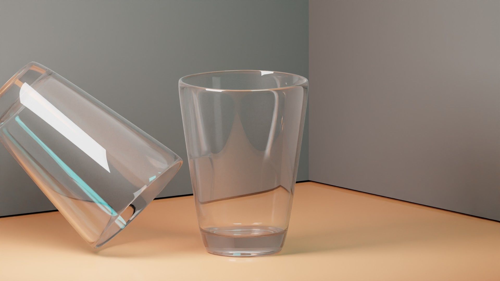 Realistic Glass and cup on table 3D model_3