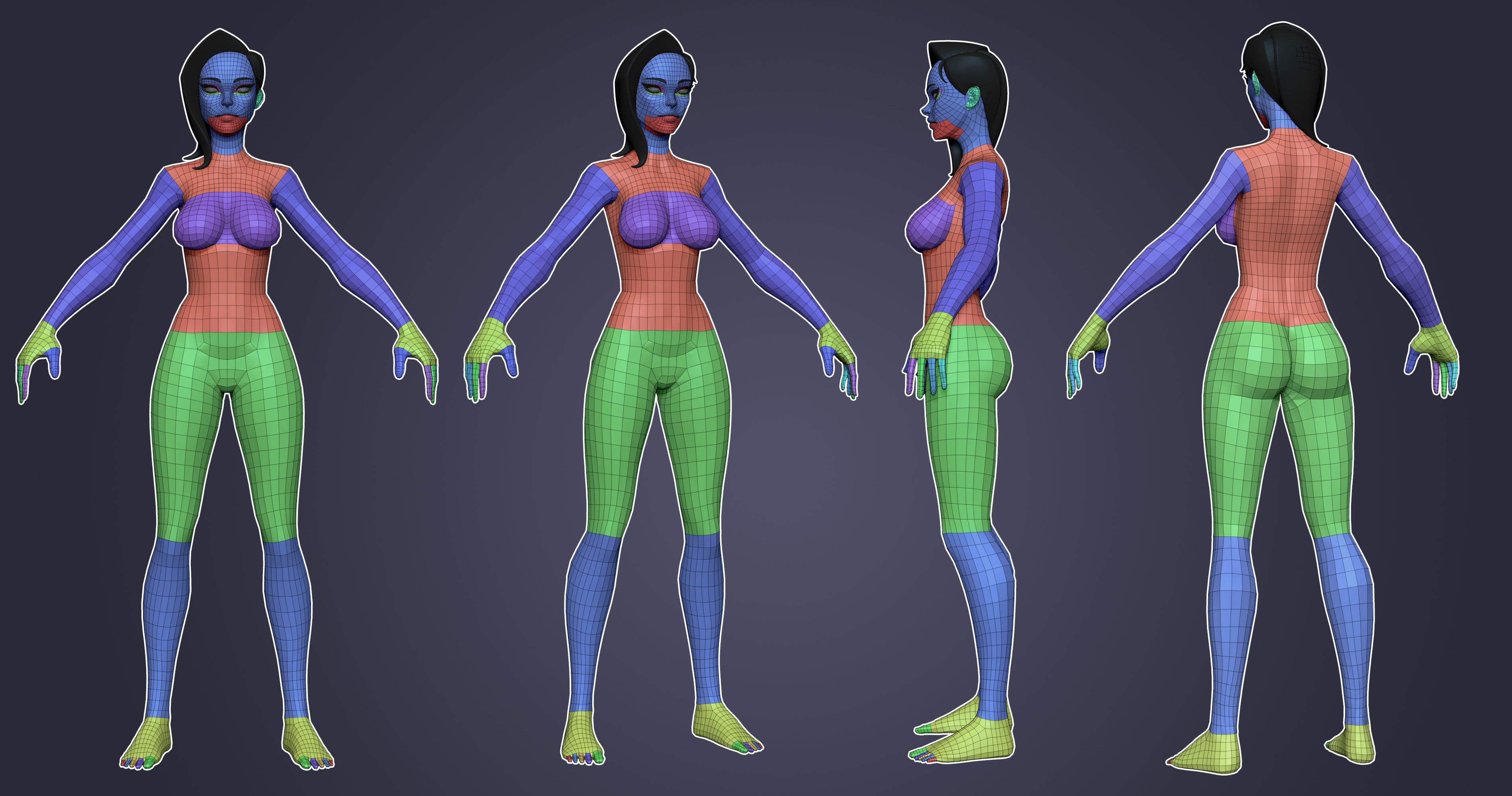 Stylized Female Basemesh - Low Res Low-poly 3D model_1