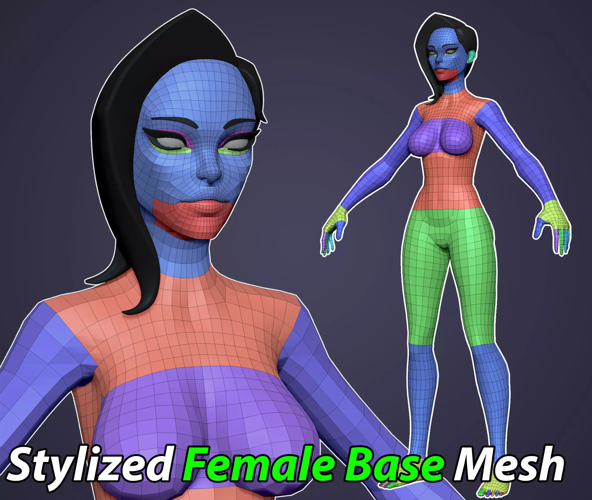 Stylized Female Basemesh - Low Res Low-poly 3D model_0