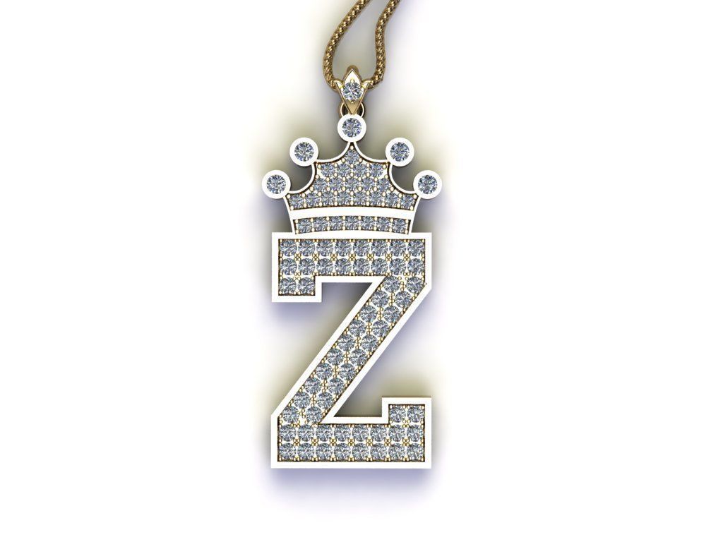 Alphabet Letter Z Pendant with crown cad design  3D model_4