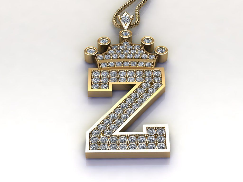 Alphabet Letter Z Pendant with crown cad design  3D model_2