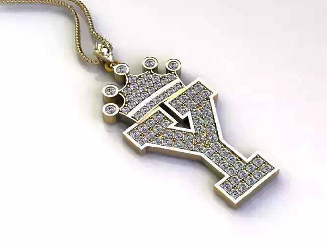 Alphabet Letter Y Pendant with crown cad design