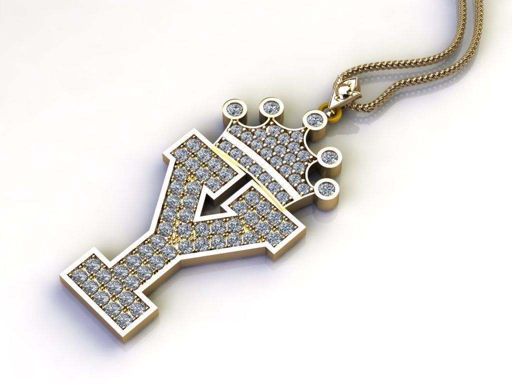Alphabet Letter Y Pendant with crown cad design 3D model_3