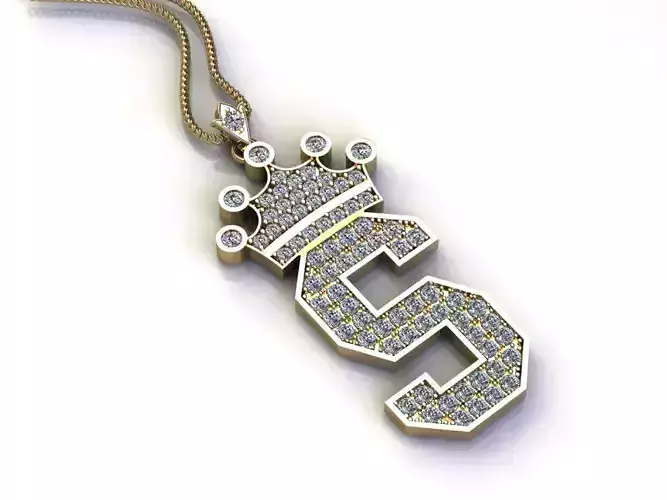 Alphabet Letter S Pendant with crown cad design 3D model