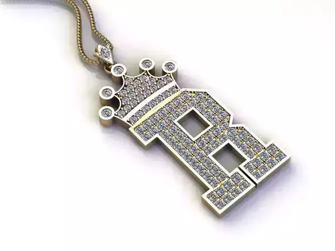 Alphabet Letter R Pendant with crown cad design 3D model