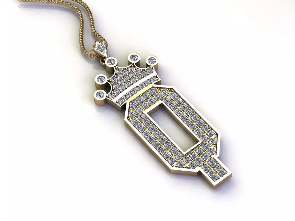 Alphabet Letter Q Pendant with crown cad design 3D model_0