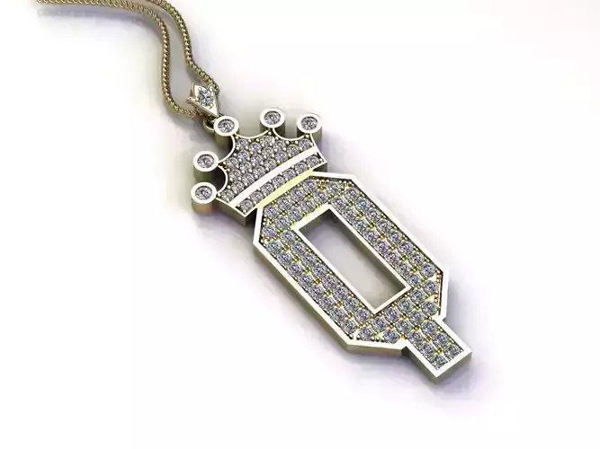 Alphabet Letter Q Pendant with crown cad design 3D model
