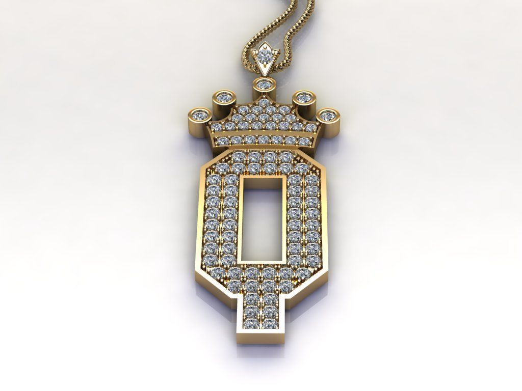 Alphabet Letter Q Pendant with crown cad design 3D model_4