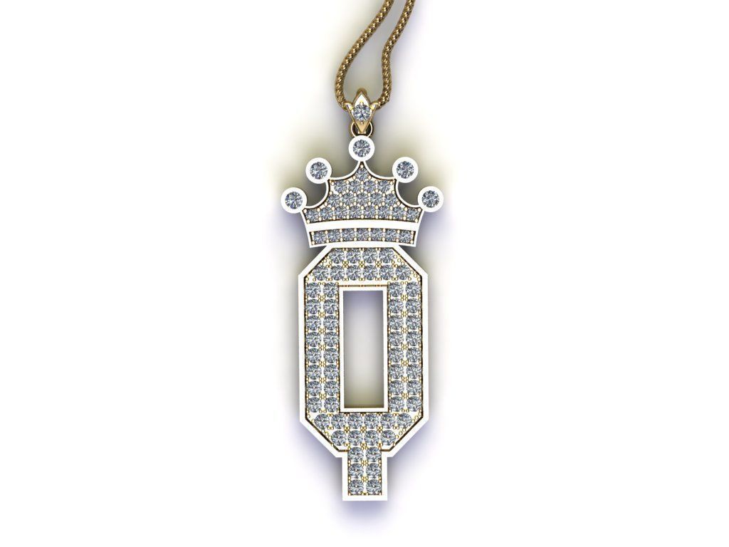 Alphabet Letter Q Pendant with crown cad design 3D model_2