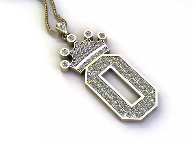 Alphabet Letter O Pendant with crown cad design 3D model